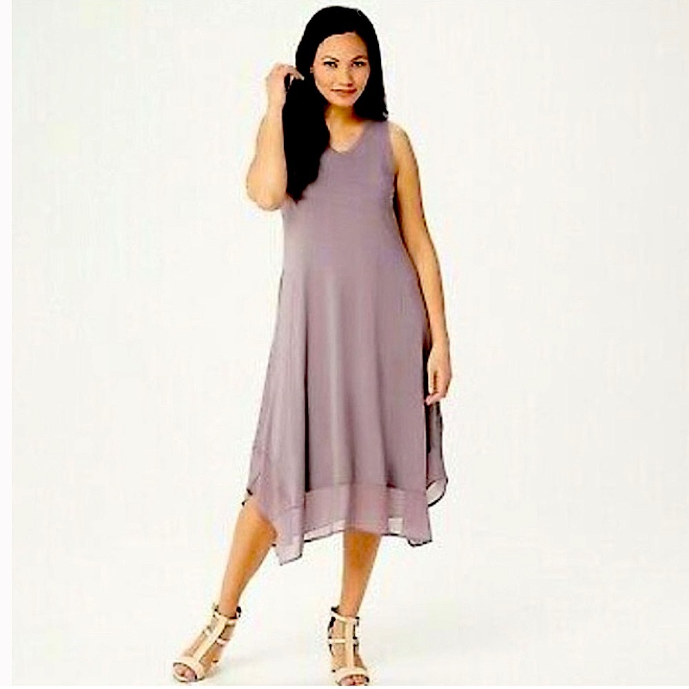 LOGO by Lori Goldstein Knit Sleeveless Dress Chiffon Trim